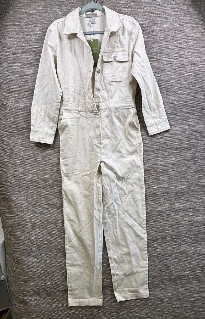 Sandy Liang Jumpsuit Womens Sz 4 White Denim One Piece Coveralls Utility Target